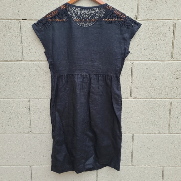 Boden | Fleur Embroidered 100% Linen Crochet Dress in Black Size 2 - Picture 10 of 12